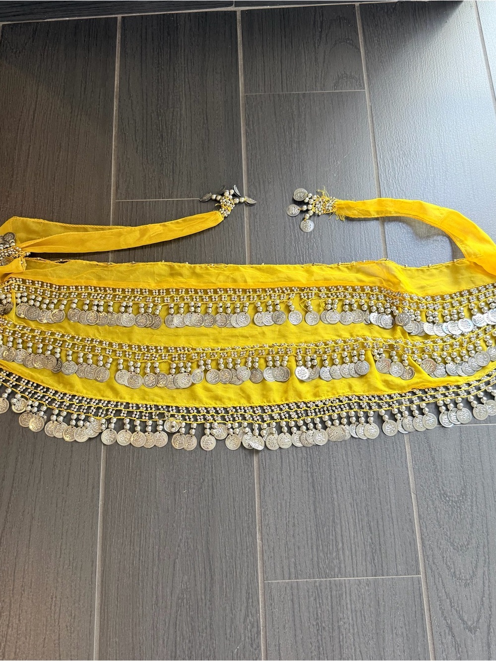 Yellow Coin Fringe Belly Dance Hip Scarf